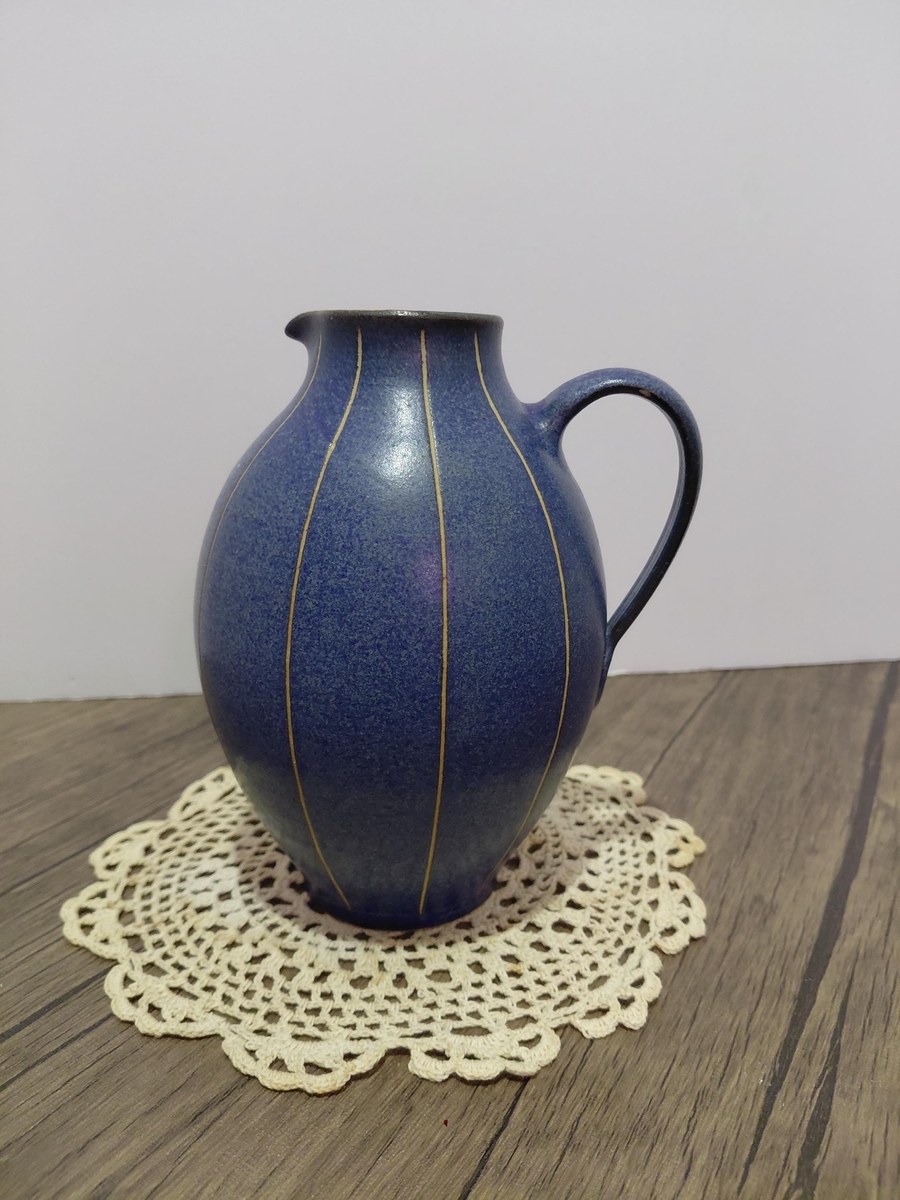 Vintage Carl Fischer PGH Bürgel Art Nouveau Blue Vase, view 3