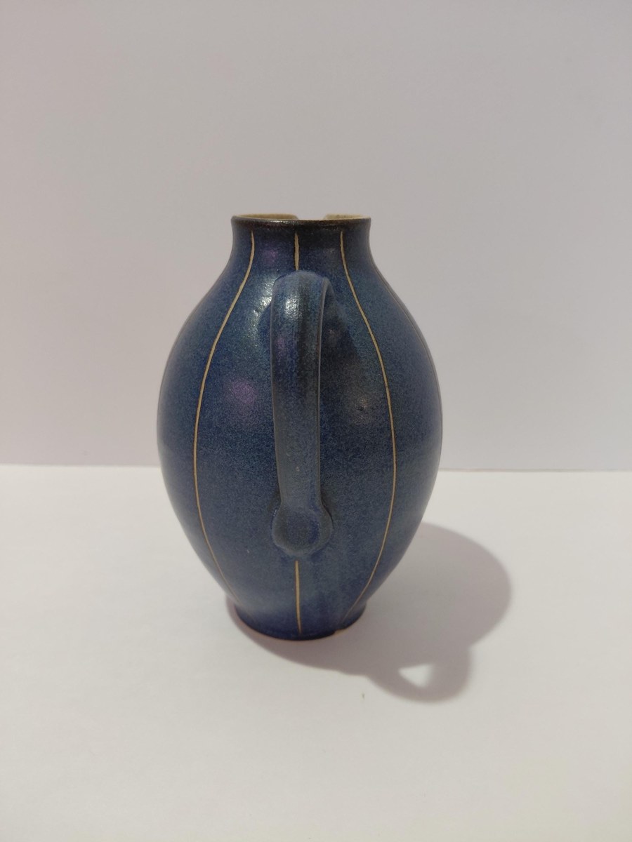 Vintage Carl Fischer PGH Bürgel Art Nouveau Blue Vase, view 9