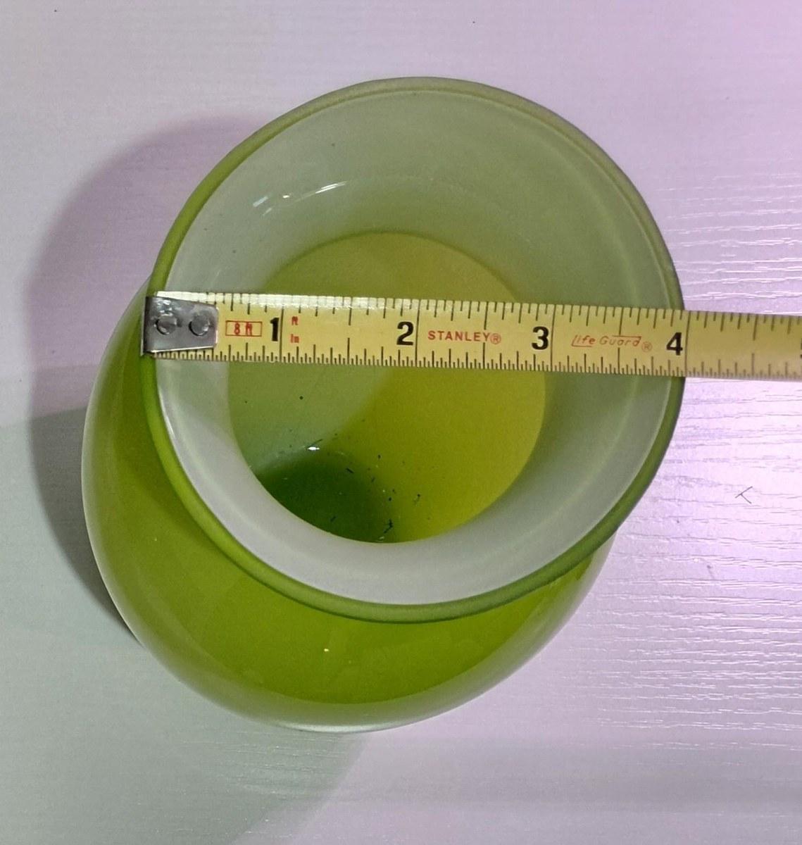 Vintage Lime Green Cased Art Glass Vase White Clear Layers 6.5”, view 10