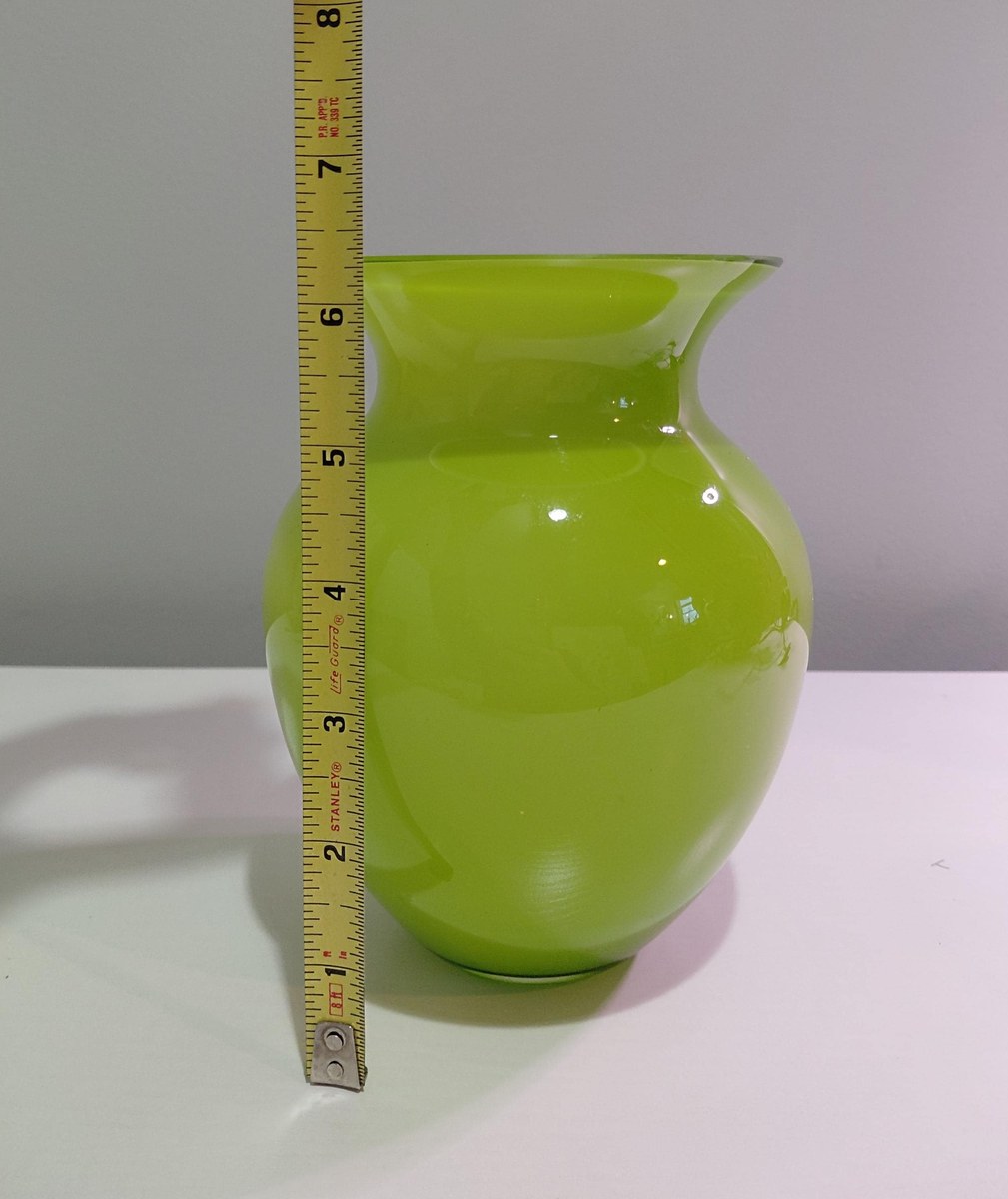 Vintage Lime Green Cased Art Glass Vase White Clear Layers 6.5”, view 11