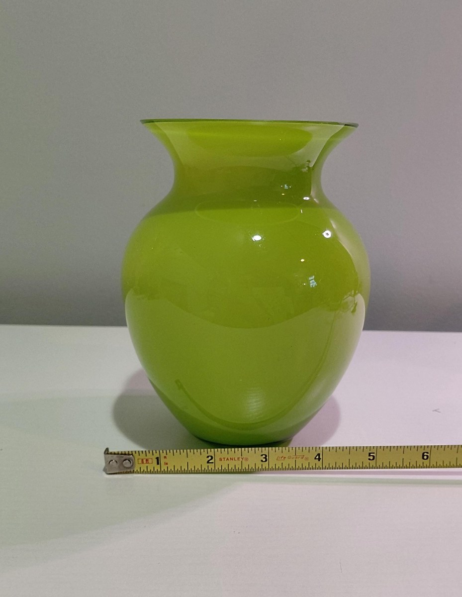 Vintage Lime Green Cased Art Glass Vase White Clear Layers 6.5”, view 12