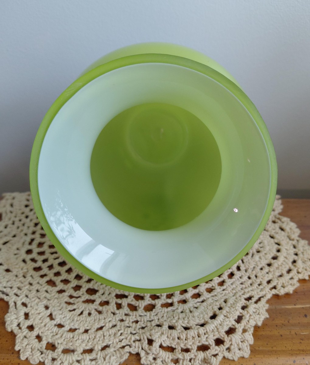 Vintage Lime Green Cased Art Glass Vase White Clear Layers 6.5”, view 17