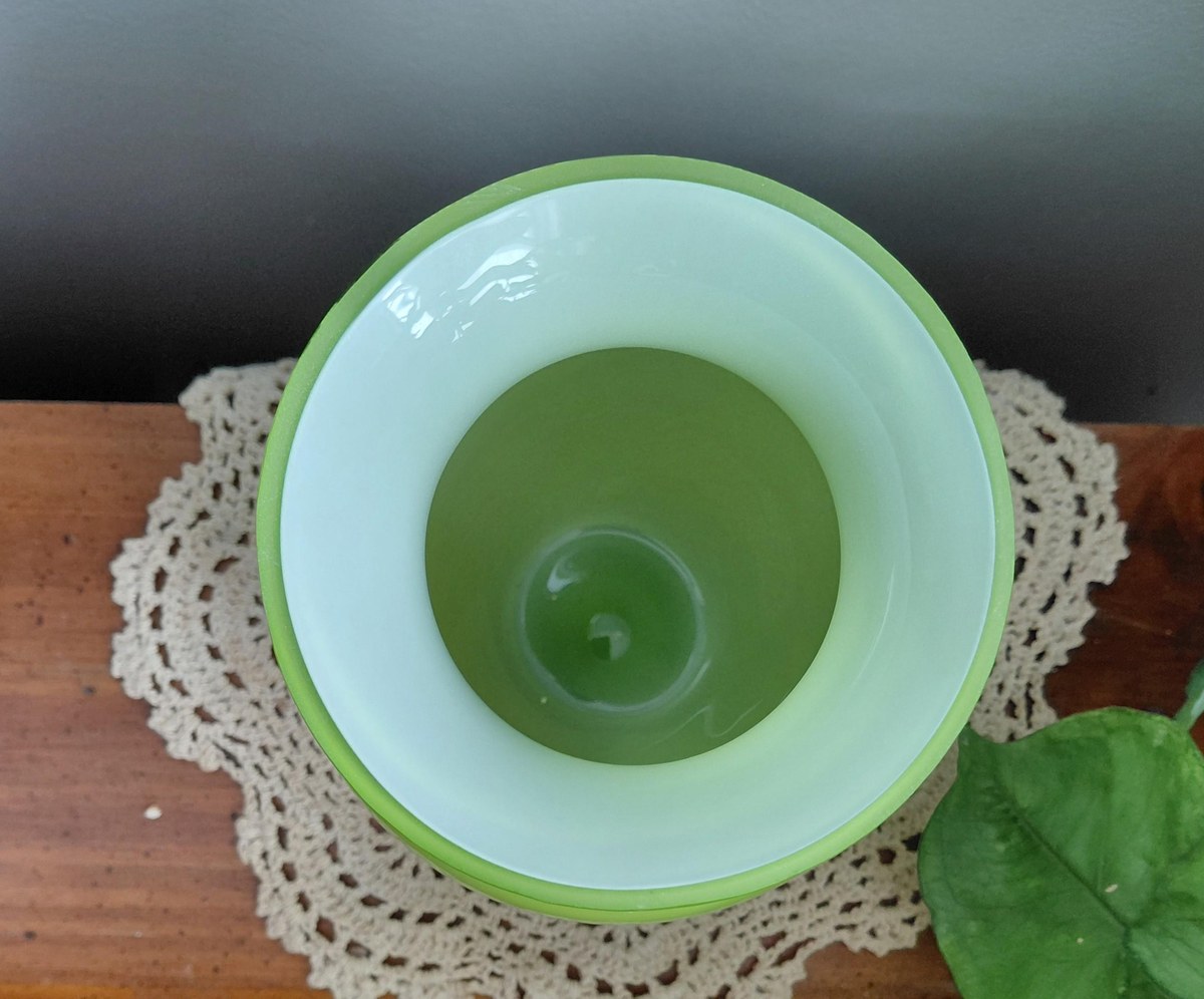 Vintage Lime Green Cased Art Glass Vase White Clear Layers 6.5”, view 6