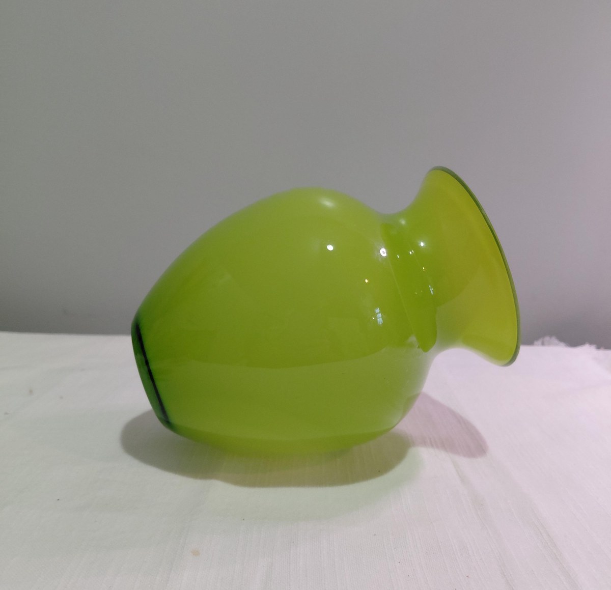 Vintage Lime Green Cased Art Glass Vase White Clear Layers 6.5”, view 7