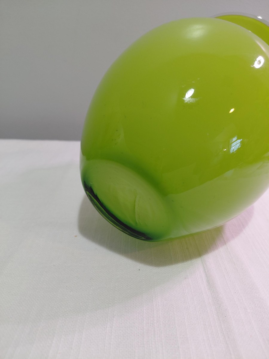 Vintage Lime Green Cased Art Glass Vase White Clear Layers 6.5”, view 8