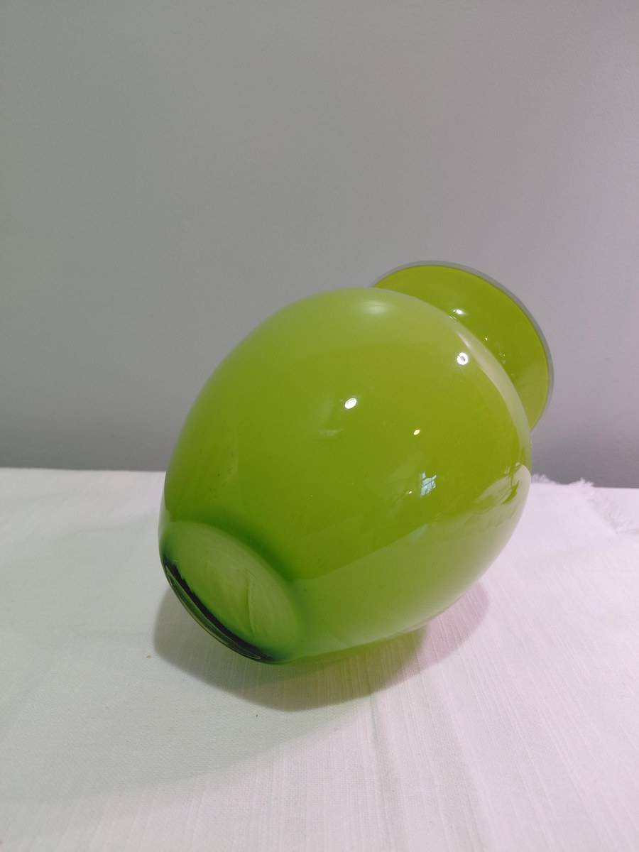 Vintage Lime Green Cased Art Glass Vase White Clear Layers 6.5”, view 9