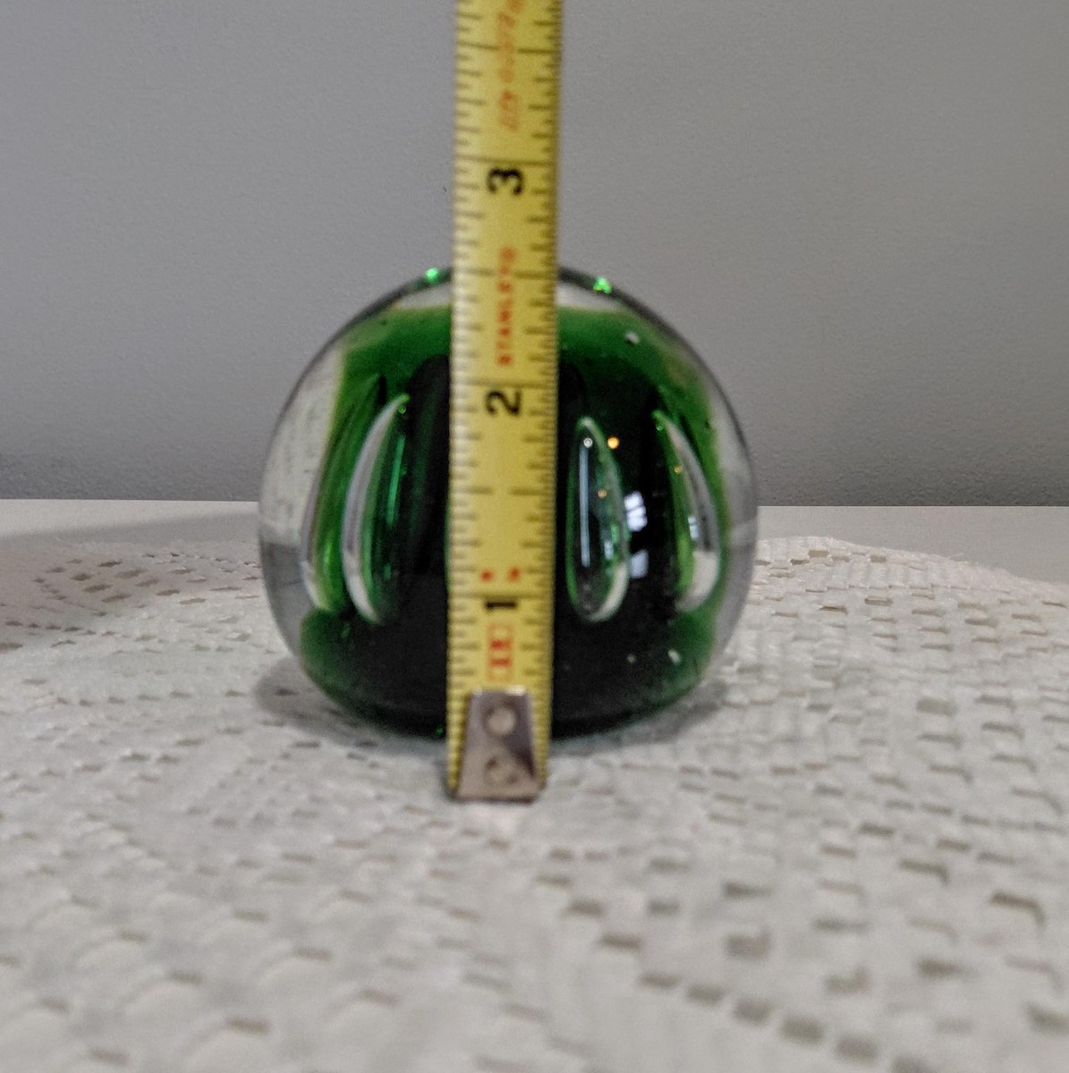 Vintage Blenko Controlled Bubble Art Glass Paperweight | Emerald Green Hand Blown MCM Glass Sculpture, view 13