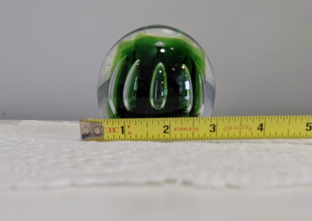 Vintage Blenko Controlled Bubble Art Glass Paperweight | Emerald Green Hand Blown MCM Glass Sculpture, view 14