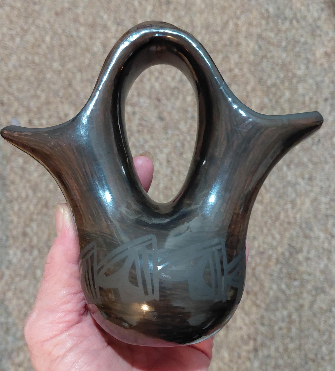Signed Birdell Bourdon Santa Clara Pueblo Black Pottery Vase Native American Hand Coiled Blackware, view 10