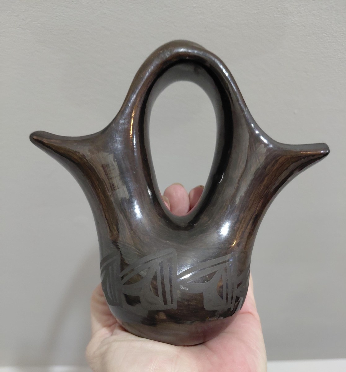 Signed Birdell Bourdon Santa Clara Pueblo Black Pottery Vase Native American Hand Coiled Blackware, view 11