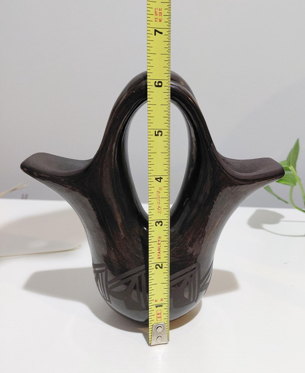 Signed Birdell Bourdon Santa Clara Pueblo Black Pottery Vase Native American Hand Coiled Blackware, view 13