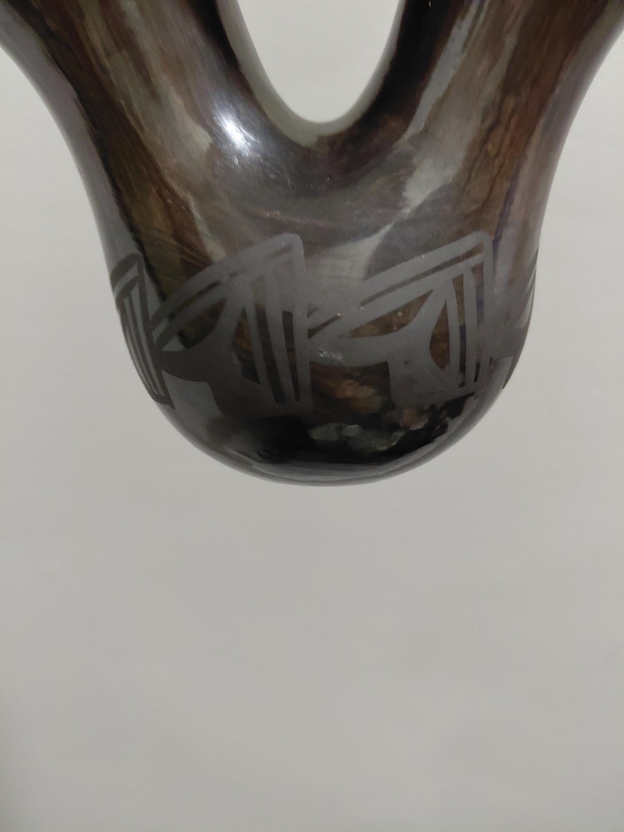 Signed Birdell Bourdon Santa Clara Pueblo Black Pottery Vase Native American Hand Coiled Blackware, view 15