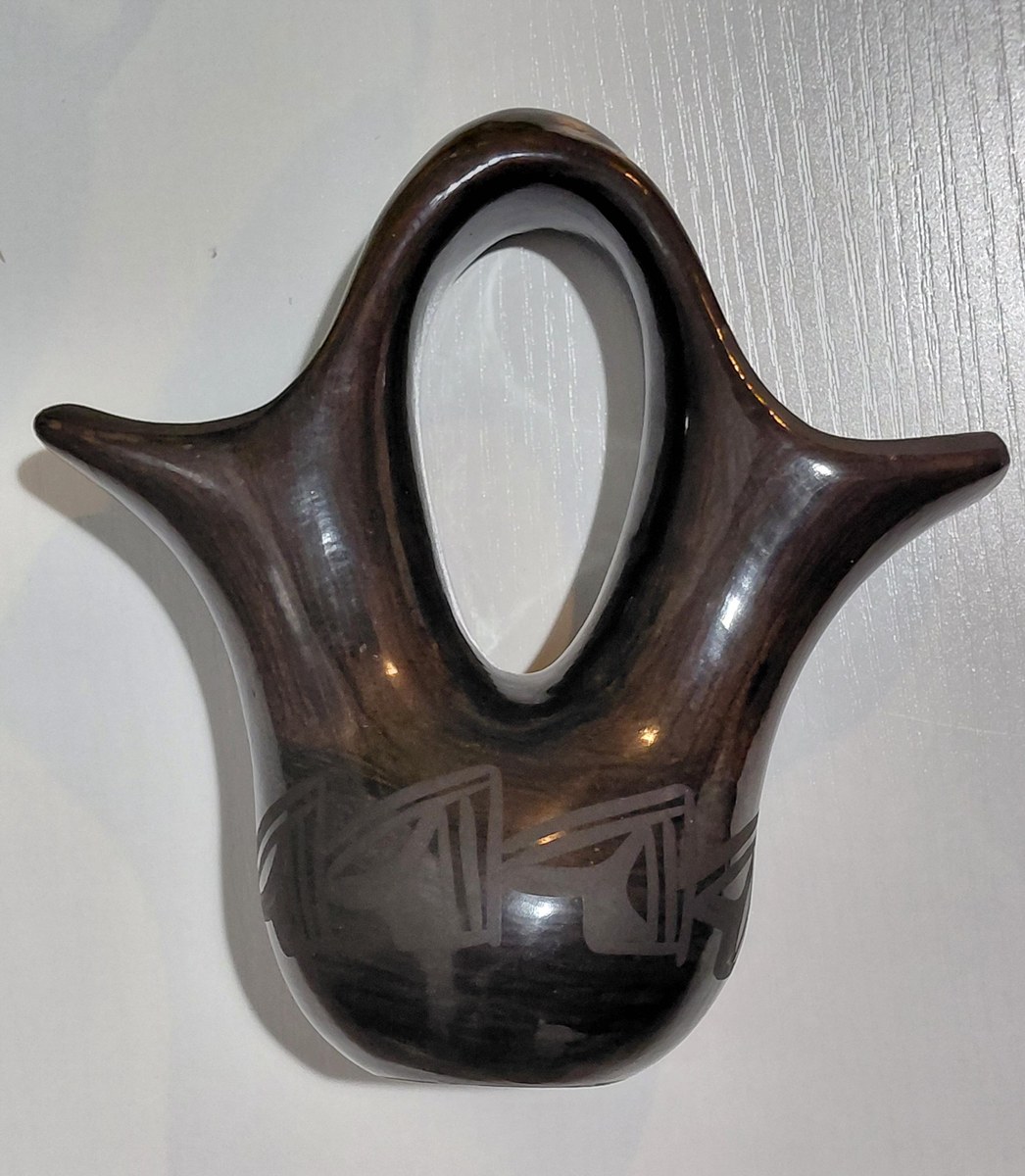 Signed Birdell Bourdon Santa Clara Pueblo Black Pottery Vase Native American Hand Coiled Blackware, view 2