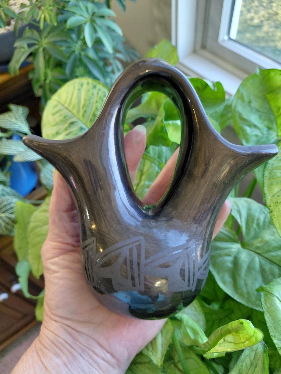 Signed Birdell Bourdon Santa Clara Pueblo Black Pottery Vase Native American Hand Coiled Blackware, view 20