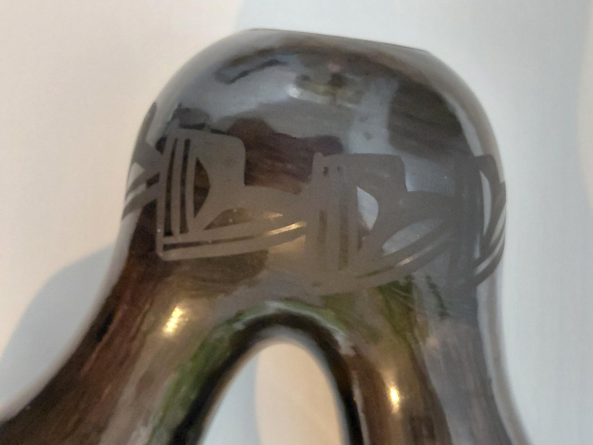Signed Birdell Bourdon Santa Clara Pueblo Black Pottery Vase Native American Hand Coiled Blackware, view 4