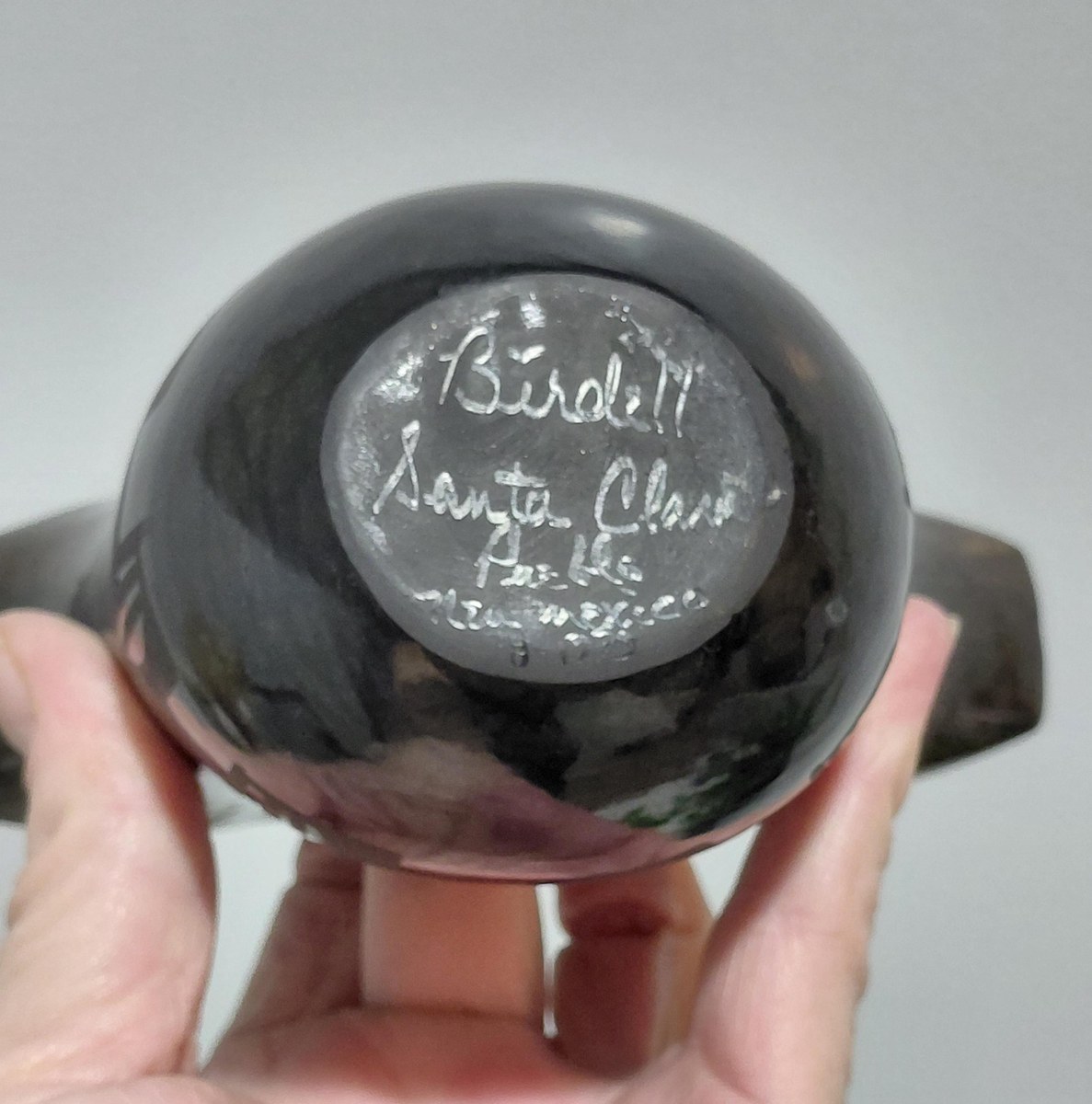Signed Birdell Bourdon Santa Clara Pueblo Black Pottery Vase Native American Hand Coiled Blackware, view 5