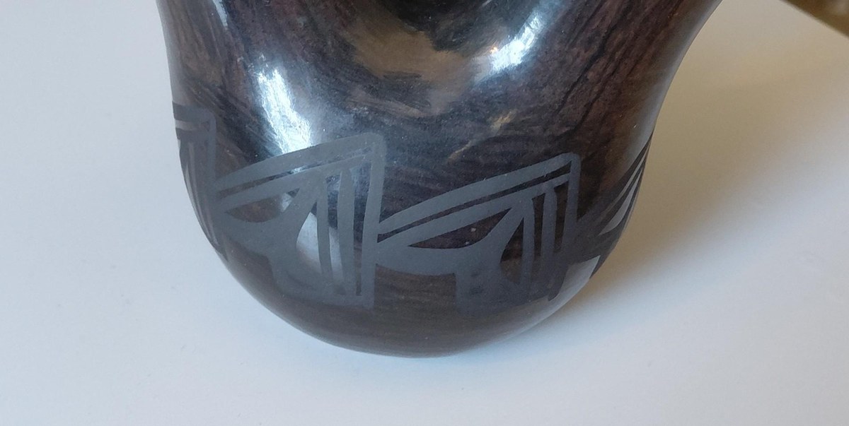 Signed Birdell Bourdon Santa Clara Pueblo Black Pottery Vase Native American Hand Coiled Blackware, view 8