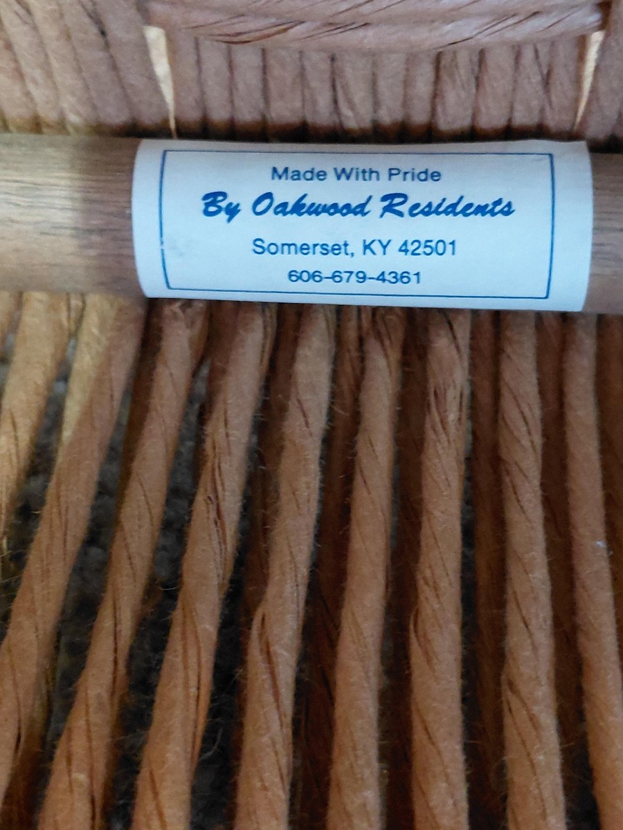1970s Bluegrass Oakwood Handwoven Rush Footstool - Vintage Solid Oak Farmhouse Riser, view 7