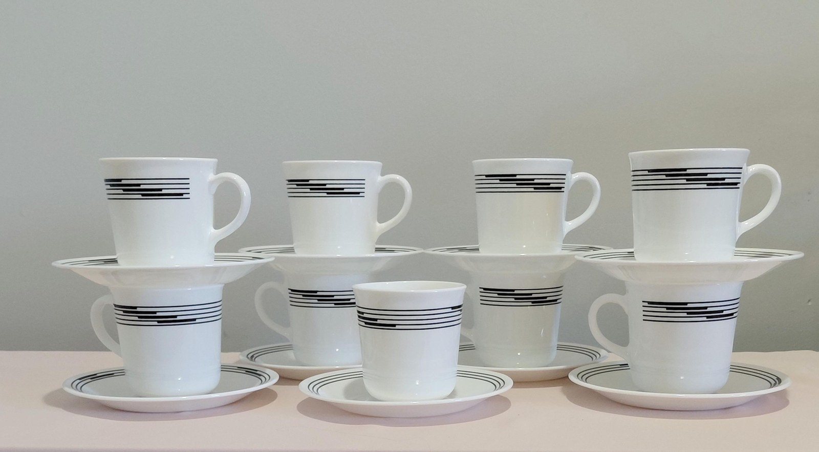 Corelle Optic Black Geometric Cup and Saucer Set