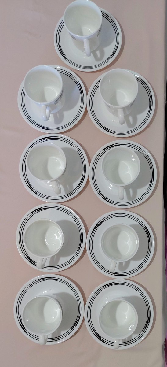 Corelle Optic Black Geometric Cup and Saucer Set, view 10