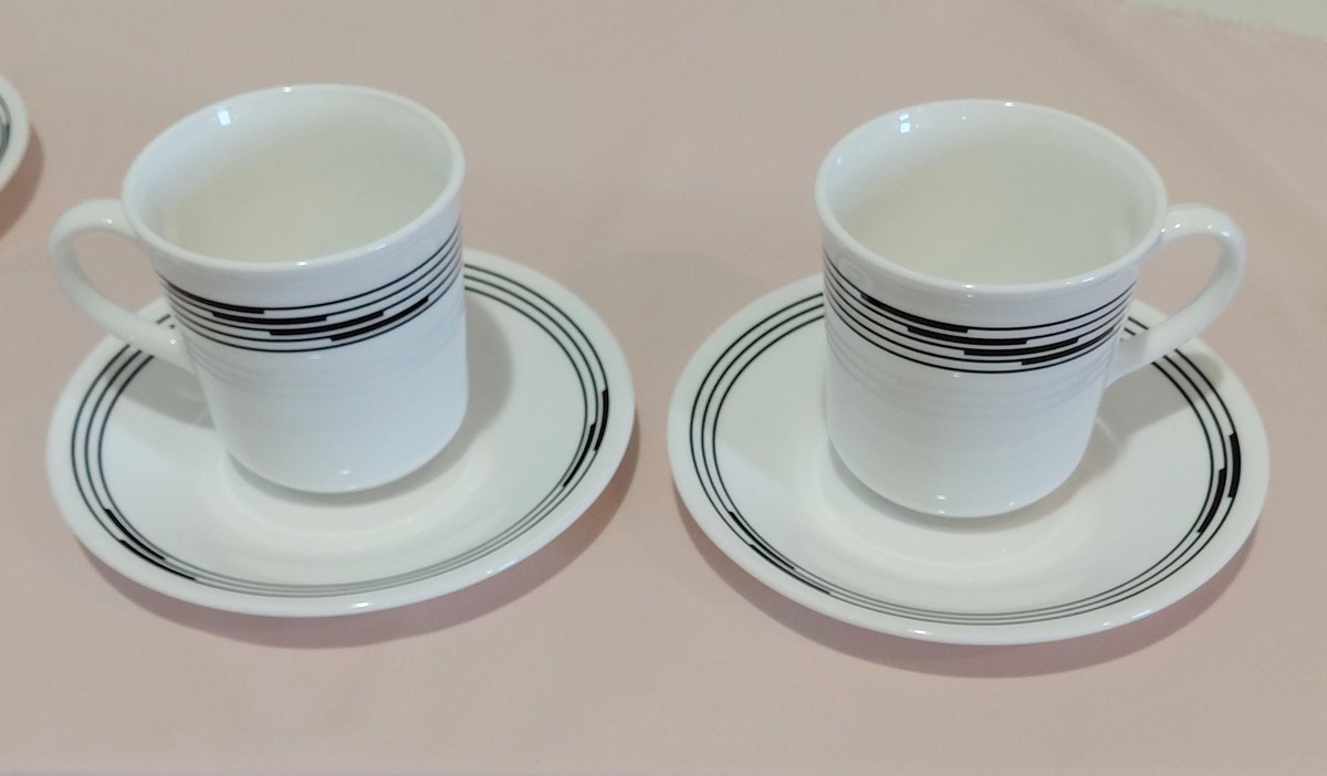 Corelle Optic Black Geometric Cup and Saucer Set, view 11