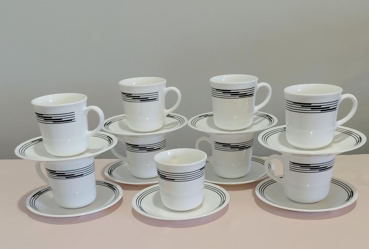 Corelle Optic Black Geometric Cup and Saucer Set, view 2