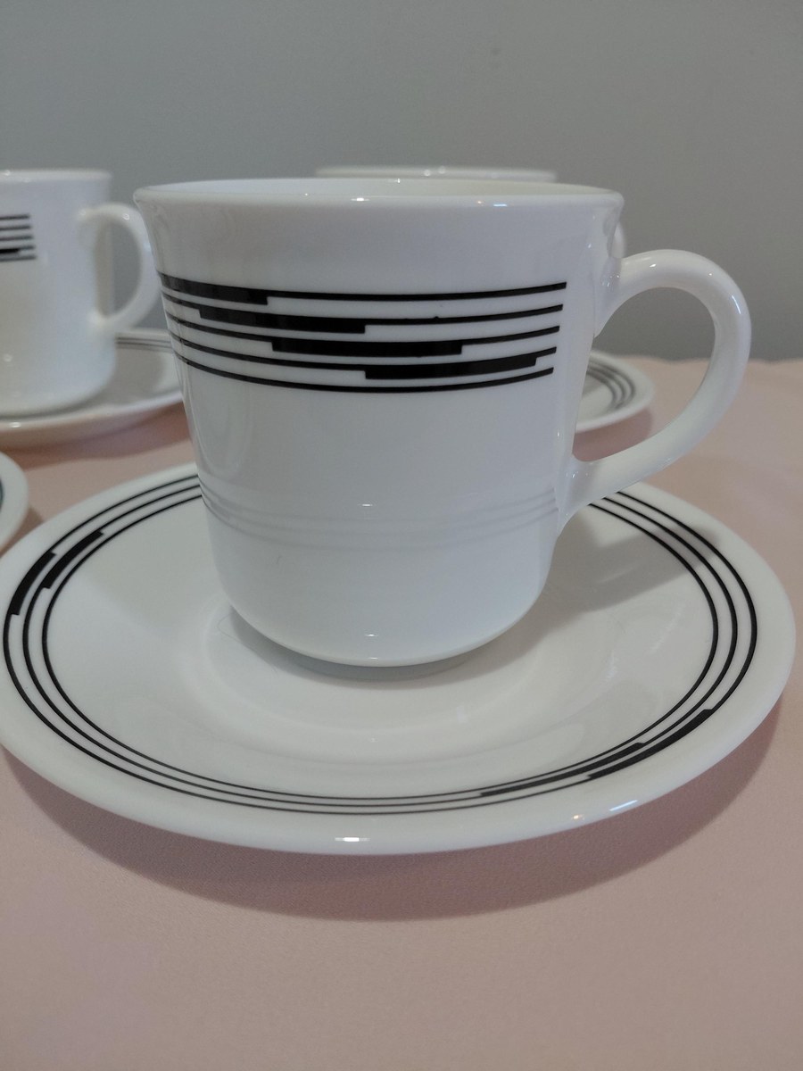Corelle Optic Black Geometric Cup and Saucer Set, view 3