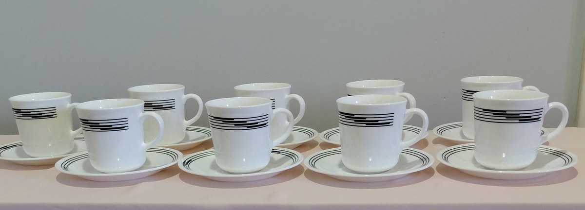 Corelle Optic Black Geometric Cup and Saucer Set, view 4