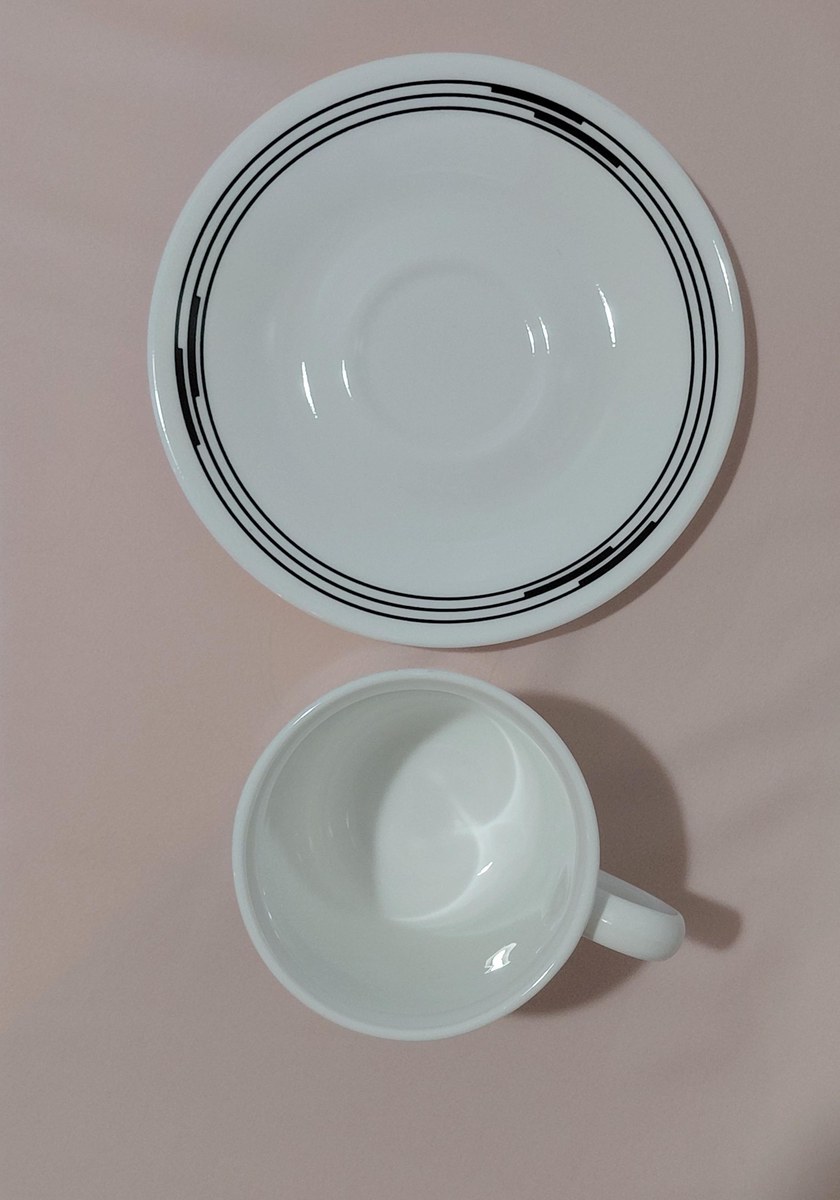 Corelle Optic Black Geometric Cup and Saucer Set, view 8