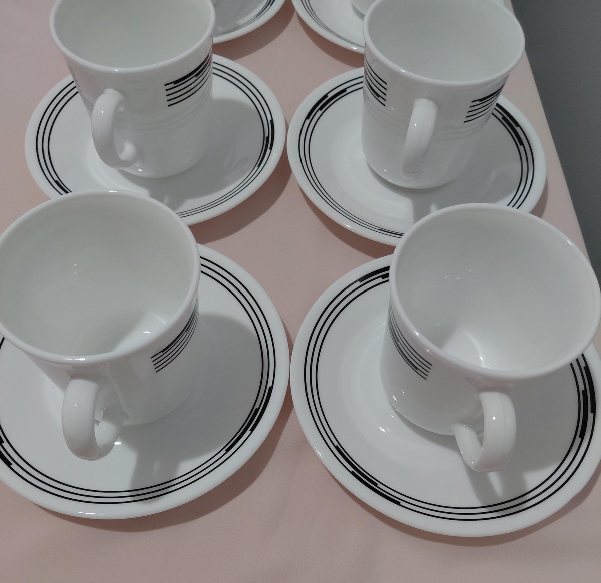 Corelle Optic Black Geometric Cup and Saucer Set, view 9