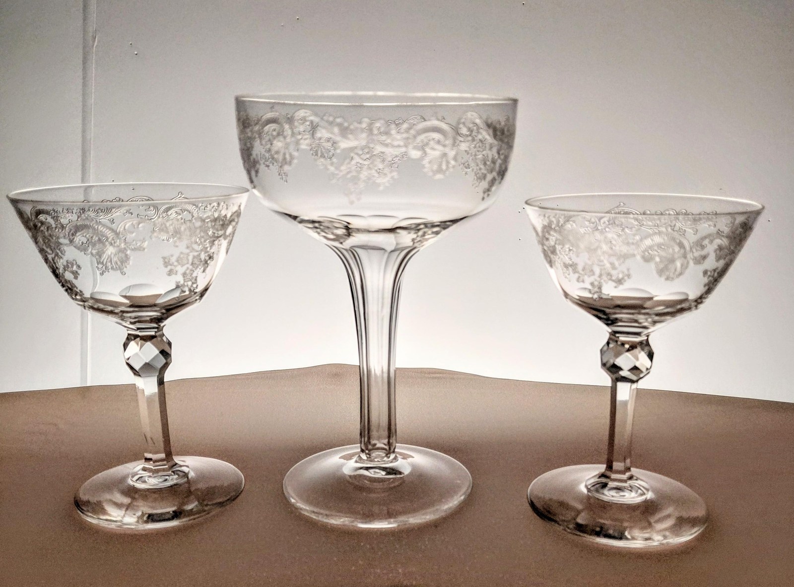 Vintage Seneca Etched Crystal Stemware Set