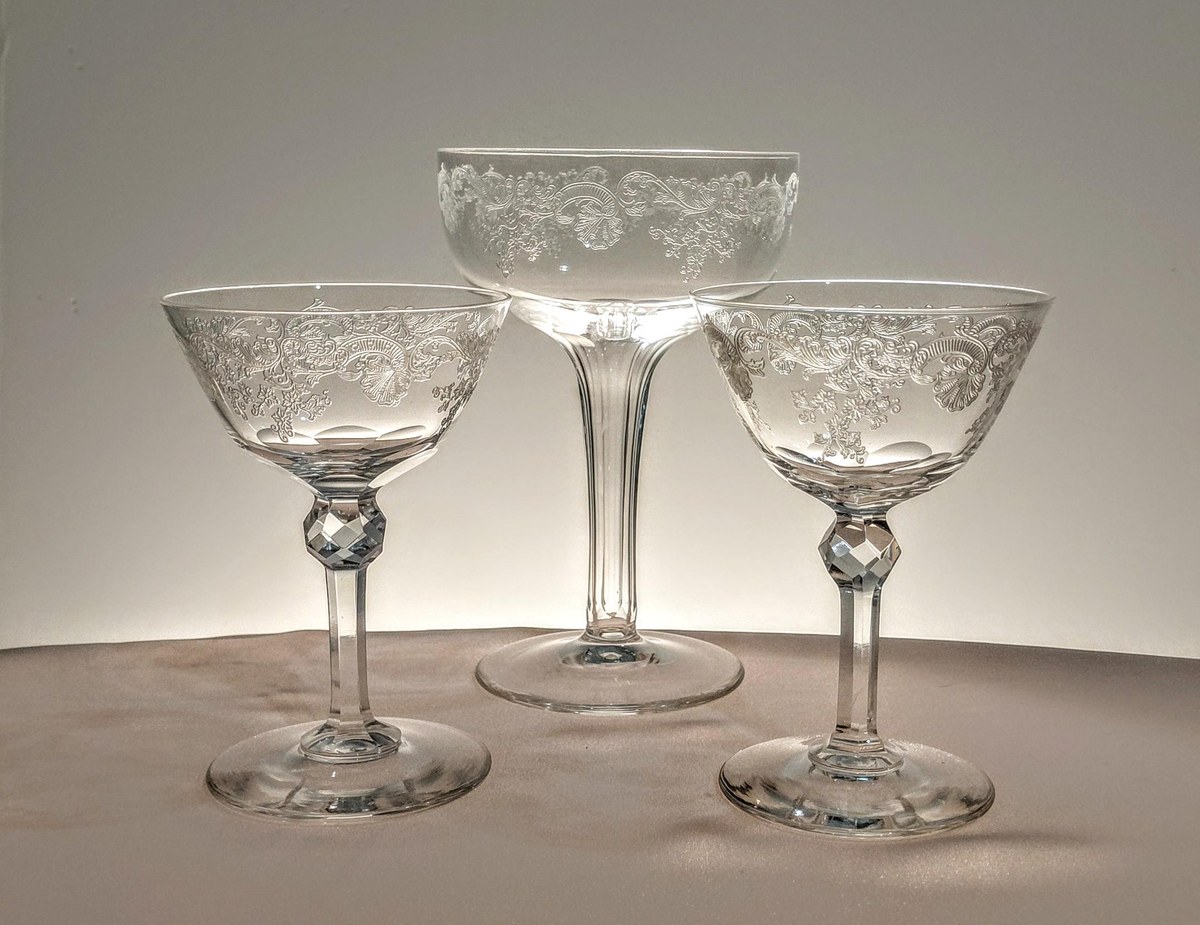 Vintage Seneca Etched Crystal Stemware Set, view 2