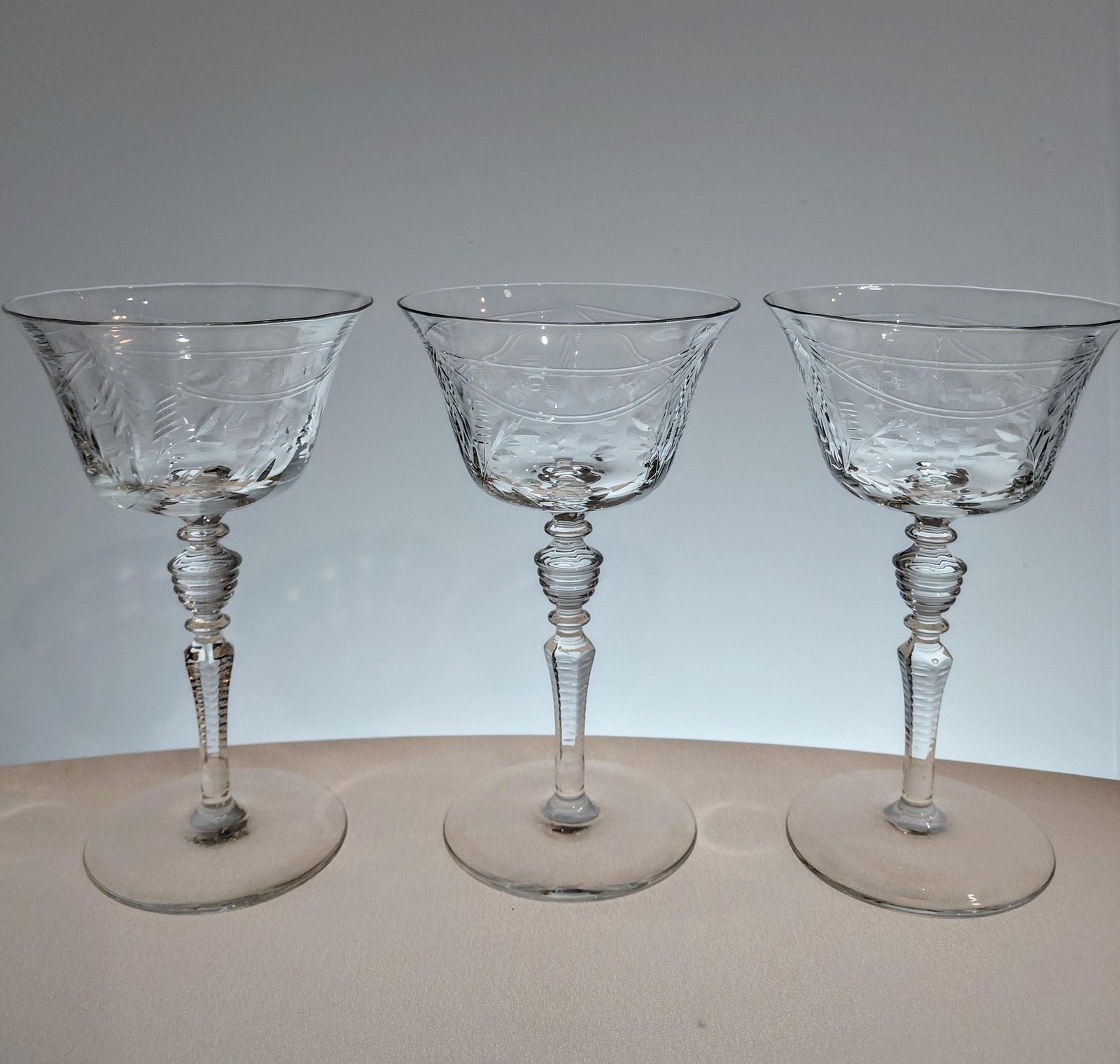 Libbey Rock Sharpe Vintage Etched Crystal Champagne Glasses