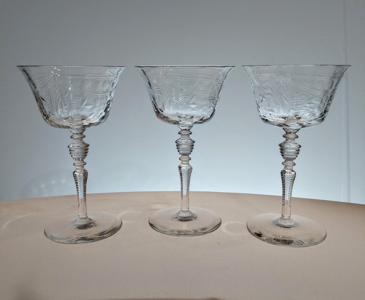 Libbey Rock Sharpe Vintage Etched Crystal Champagne Glasses, view 13