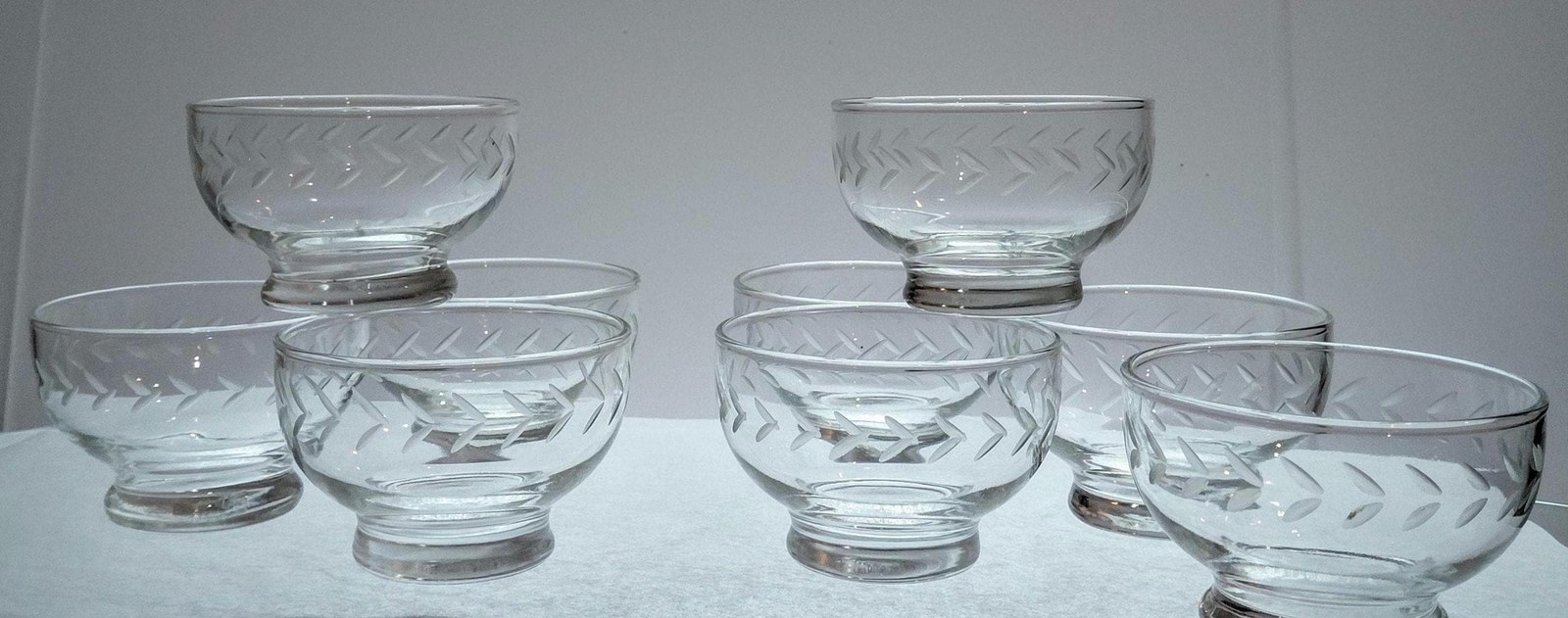 1960s Anchor Hocking Etched Laurel Leaf Sherbet Bowls Set