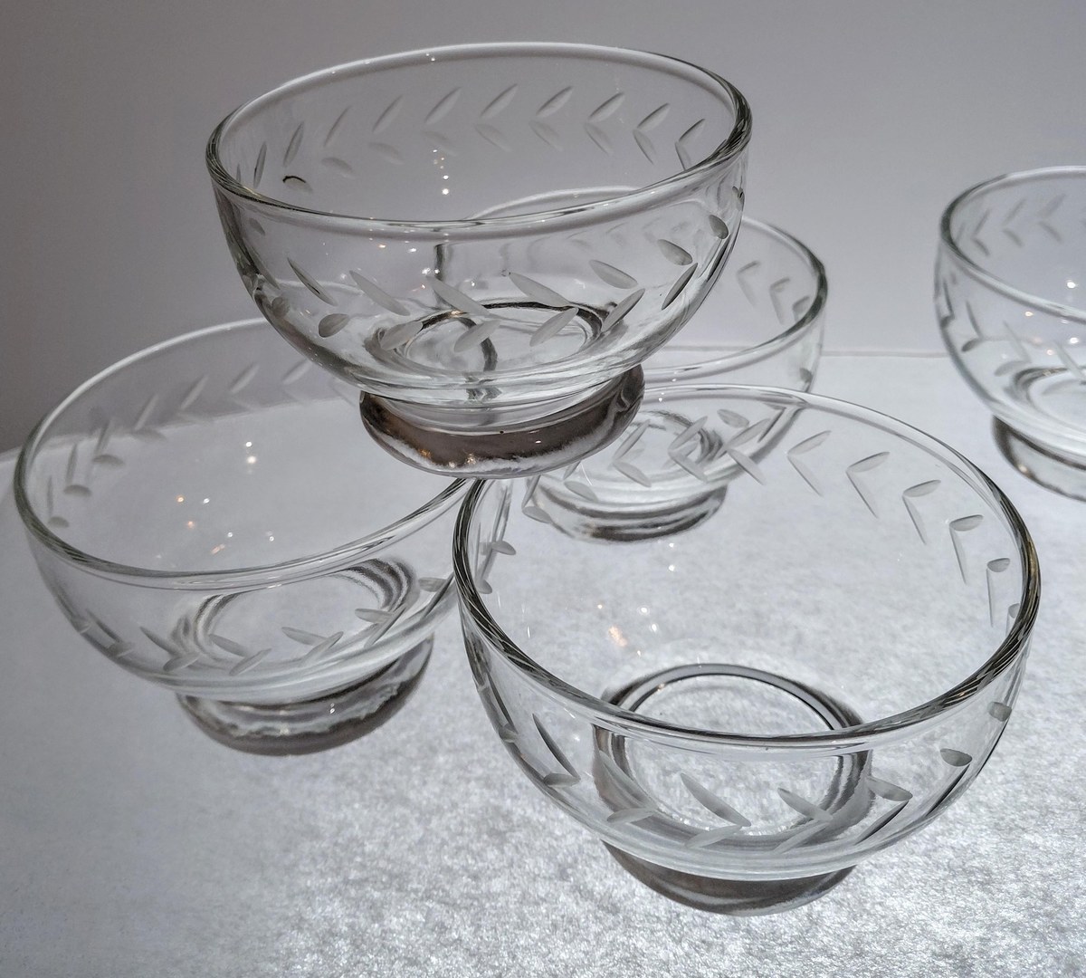 1960s Anchor Hocking Etched Laurel Leaf Sherbet Bowls Set, view 15