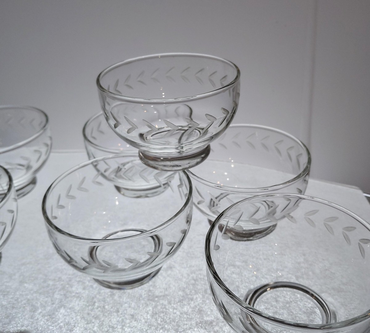 1960s Anchor Hocking Etched Laurel Leaf Sherbet Bowls Set, view 16