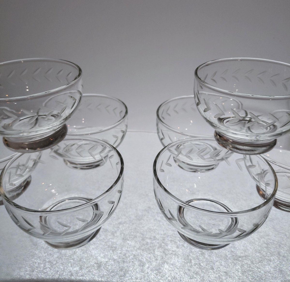 1960s Anchor Hocking Etched Laurel Leaf Sherbet Bowls Set, view 17