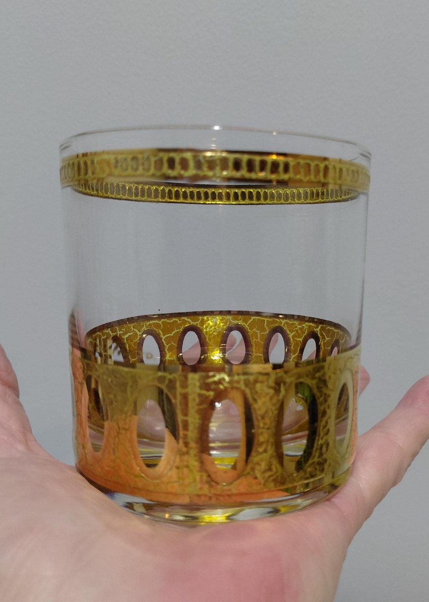 Culver Antiqua Gold Tumblers Set of 2 Vintage 22K Gold Glasses MCM Barware Art Deco Rocks Glasses 12 Oz, view 15