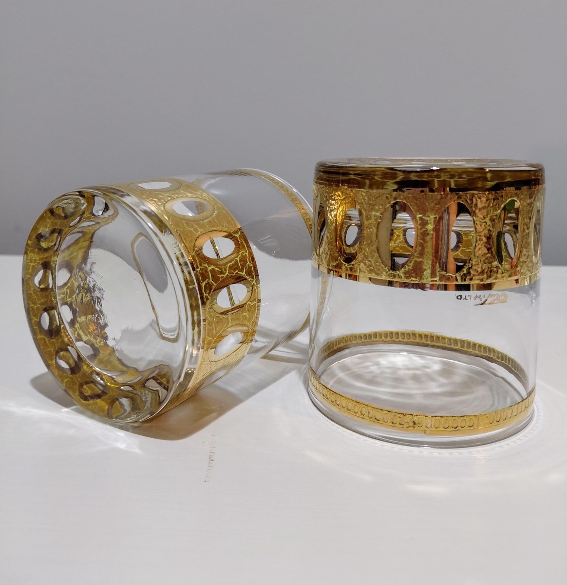Culver Antiqua Gold Tumblers Set of 2 Vintage 22K Gold Glasses MCM Barware Art Deco Rocks Glasses 12 Oz, view 17