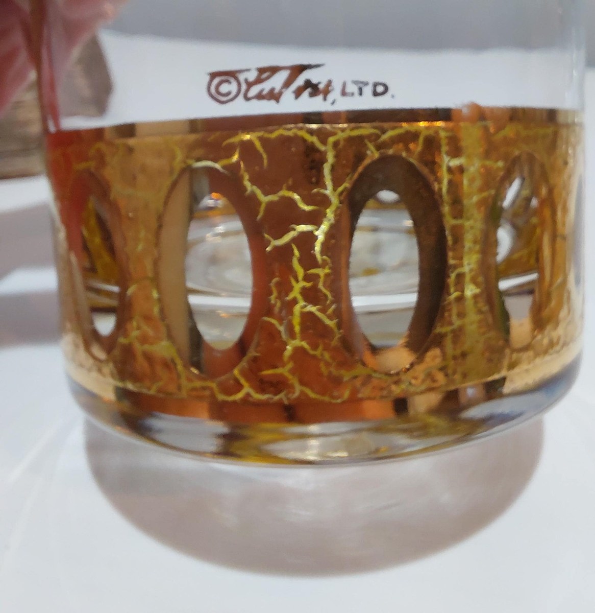 Culver Antiqua Gold Tumblers Set of 2 Vintage 22K Gold Glasses MCM Barware Art Deco Rocks Glasses 12 Oz, view 18