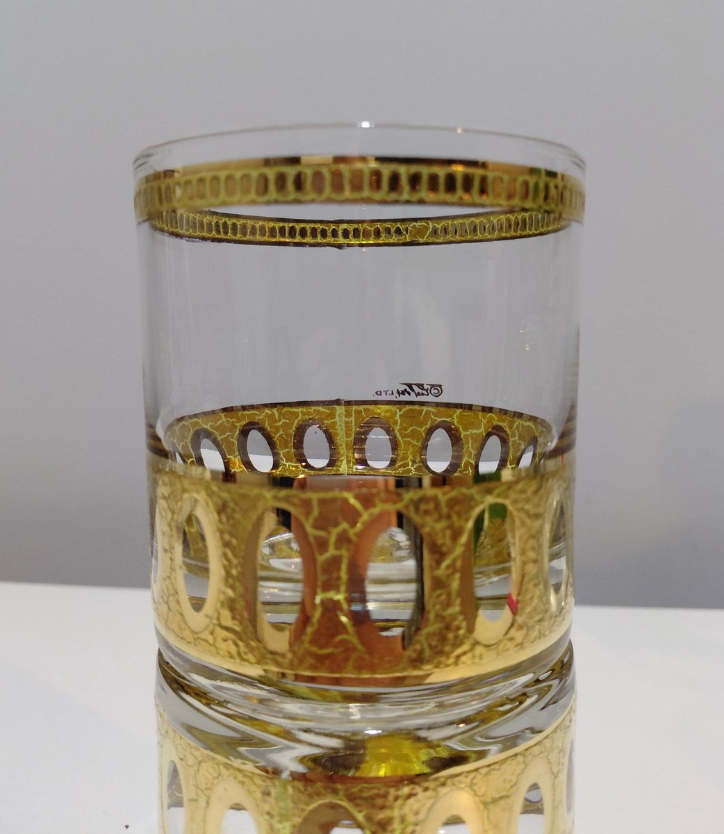 Culver Antiqua Gold Tumblers Set of 2 Vintage 22K Gold Glasses MCM Barware Art Deco Rocks Glasses 12 Oz, view 2