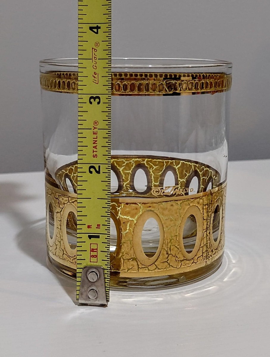 Culver Antiqua Gold Tumblers Set of 2 Vintage 22K Gold Glasses MCM Barware Art Deco Rocks Glasses 12 Oz, view 9