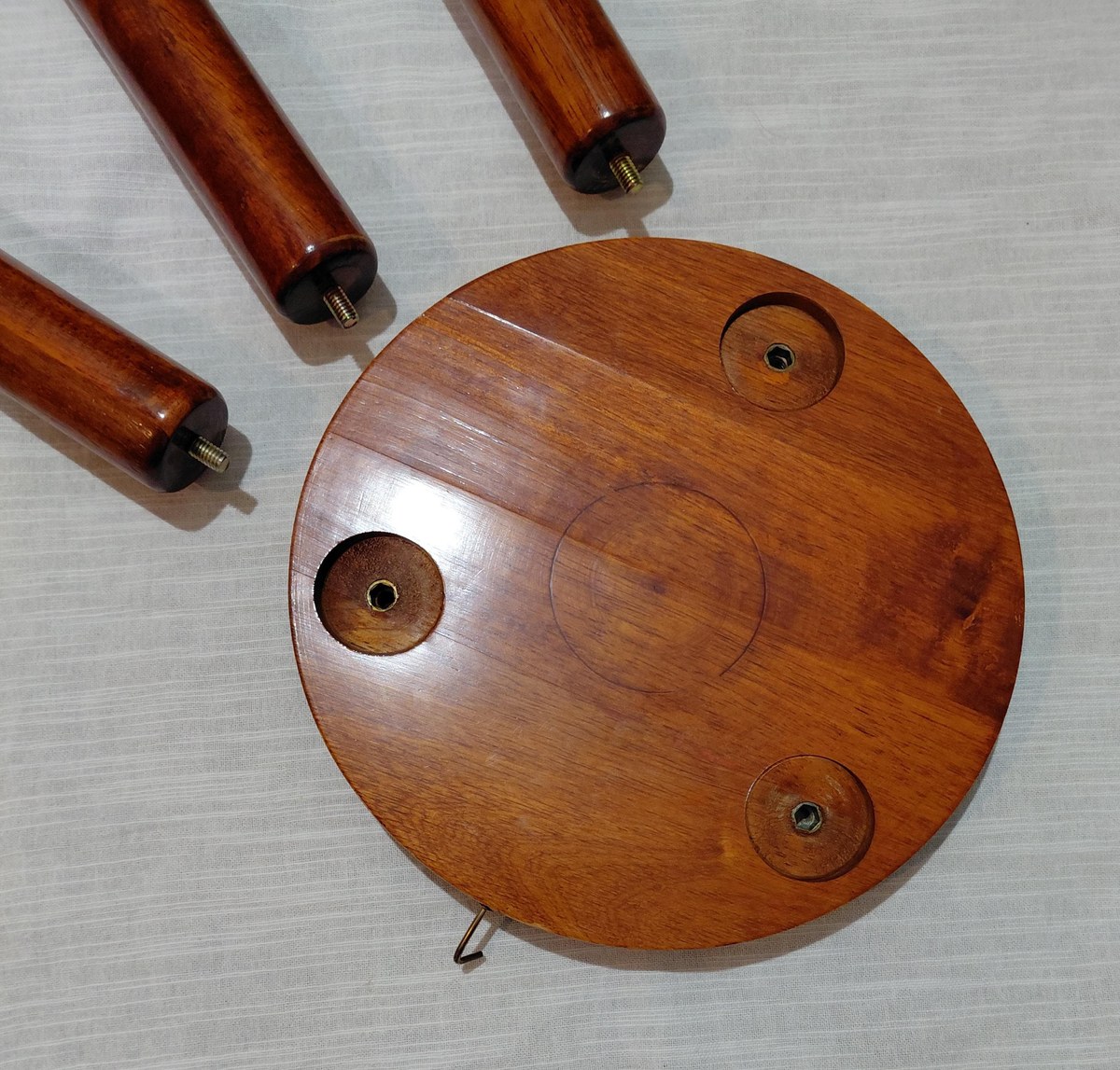 Vintage Pomerantz Rosewood Standing Bowl Set - MCM 34" Floor Pedestal Salad Server with hanging Fork and Spoon, view 11