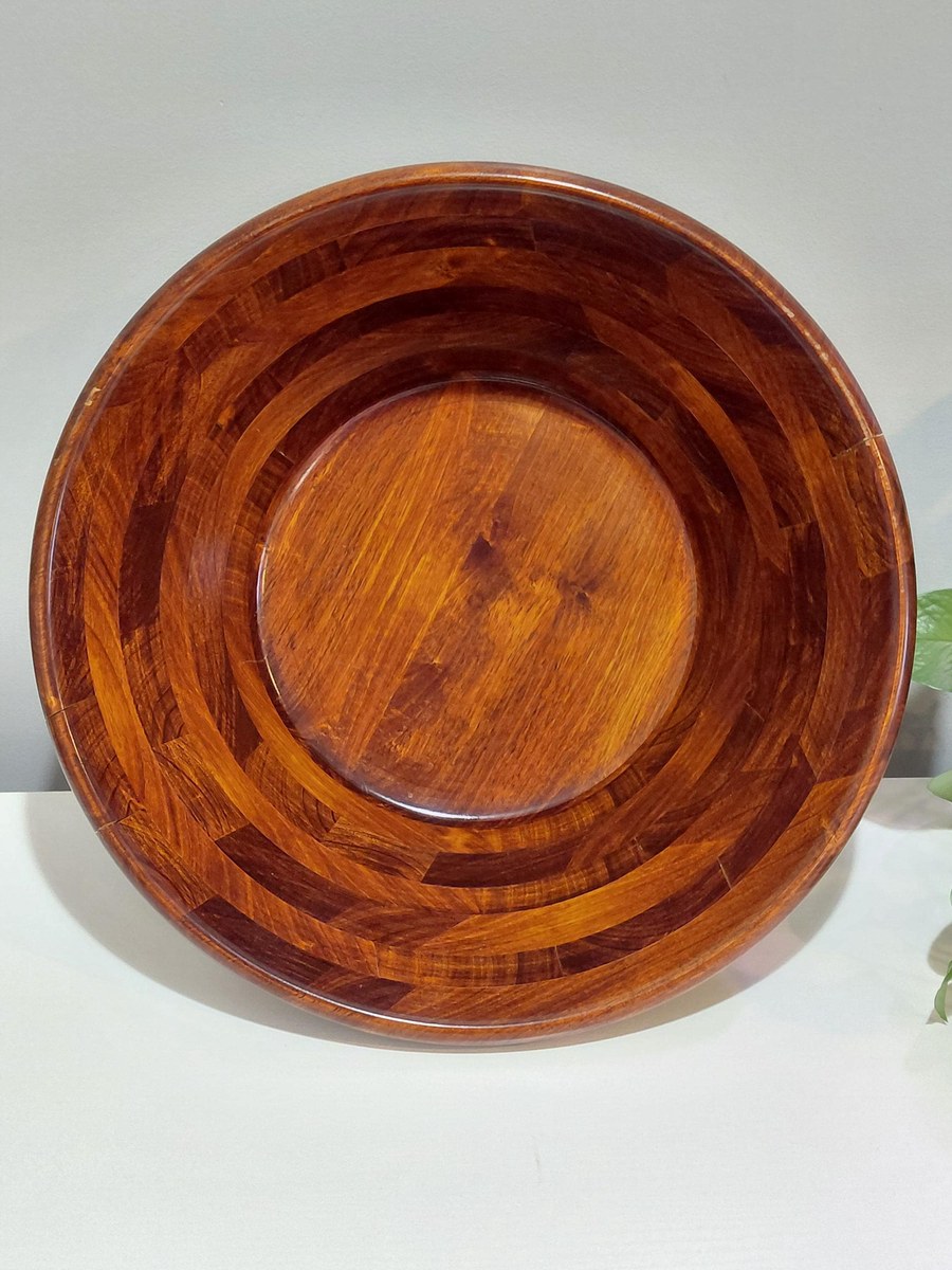 Vintage Pomerantz Rosewood Standing Bowl Set - MCM 34" Floor Pedestal Salad Server with hanging Fork and Spoon, view 12