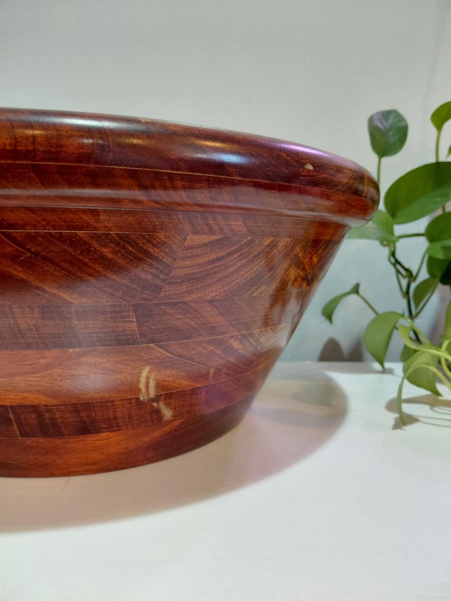 Vintage Pomerantz Rosewood Standing Bowl Set - MCM 34" Floor Pedestal Salad Server with hanging Fork and Spoon, view 14