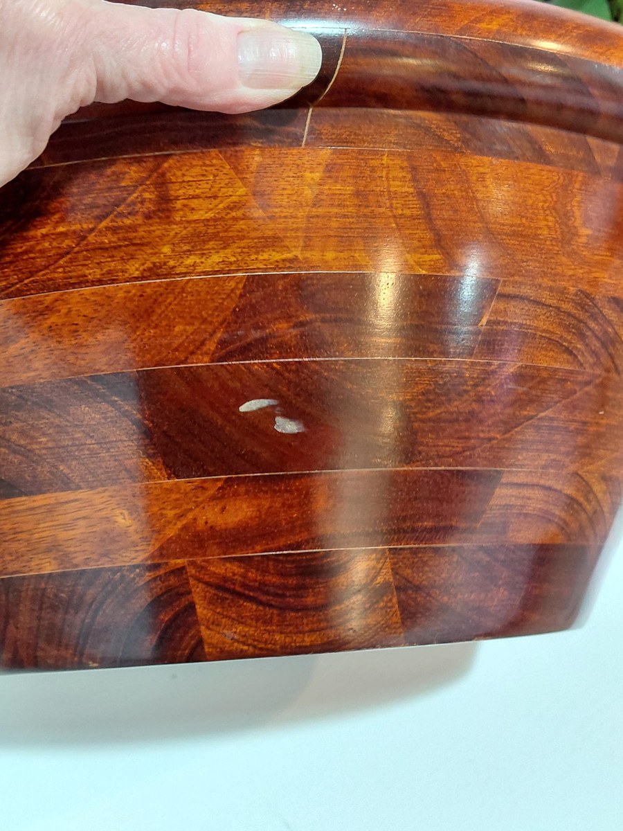 Vintage Pomerantz Rosewood Standing Bowl Set - MCM 34" Floor Pedestal Salad Server with hanging Fork and Spoon, view 15