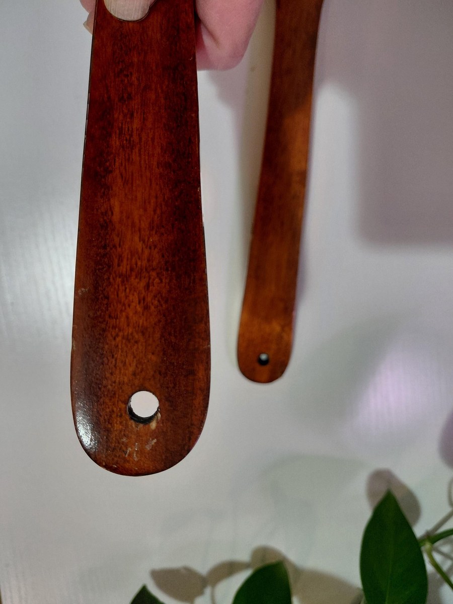 Vintage Pomerantz Rosewood Standing Bowl Set - MCM 34" Floor Pedestal Salad Server with hanging Fork and Spoon, view 7