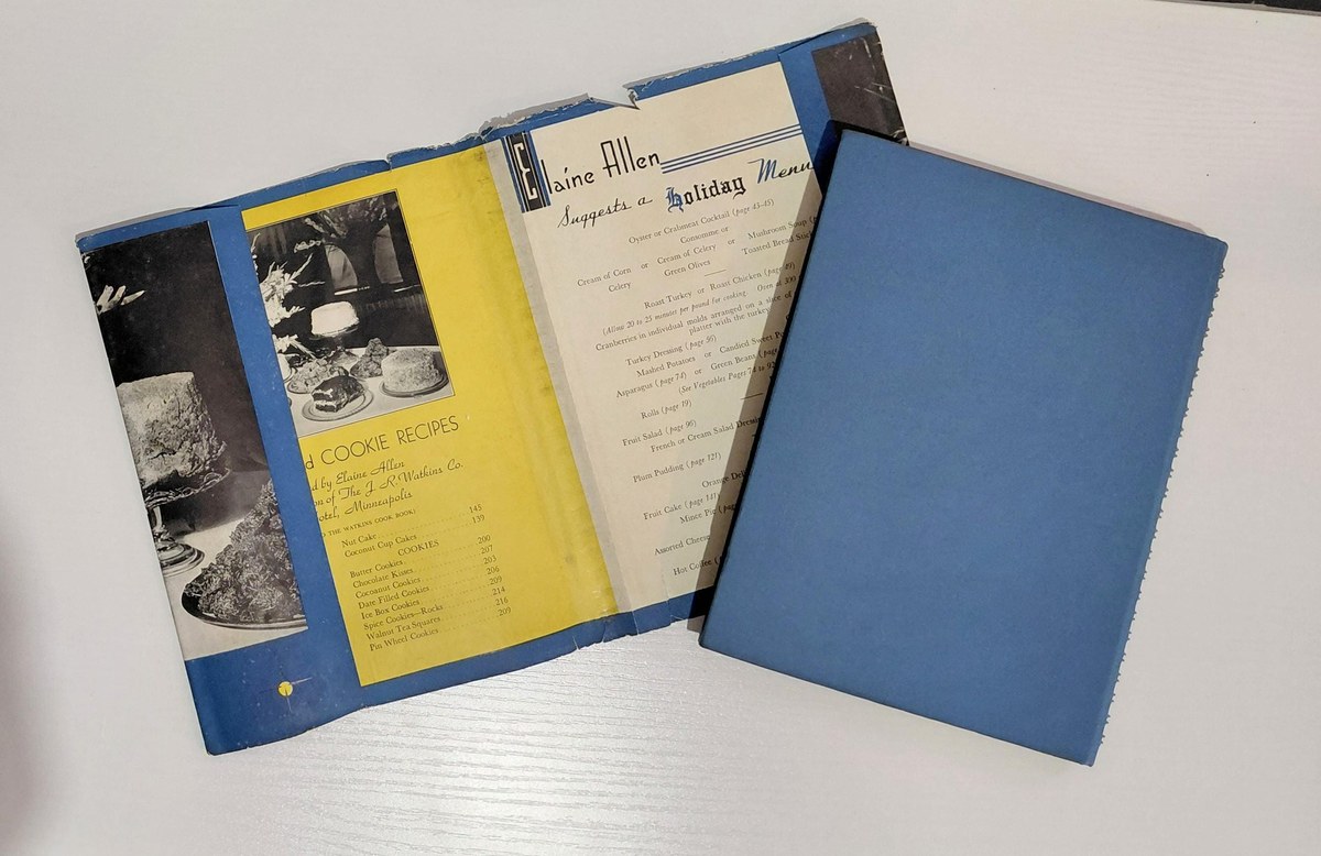 1938 Watkins Cook Book w/ Dust Jacket, Vintage Spiral Bound, Winona MN, Lays Flat, view 12