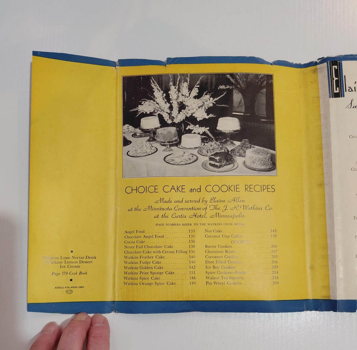 1938 Watkins Cook Book w/ Dust Jacket, Vintage Spiral Bound, Winona MN, Lays Flat, view 14